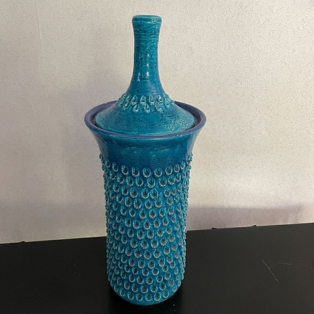 Aldo Londi Bitossi Lacrima Remini Blue Ceramic Covered Vase Rare Italy MCM RARE